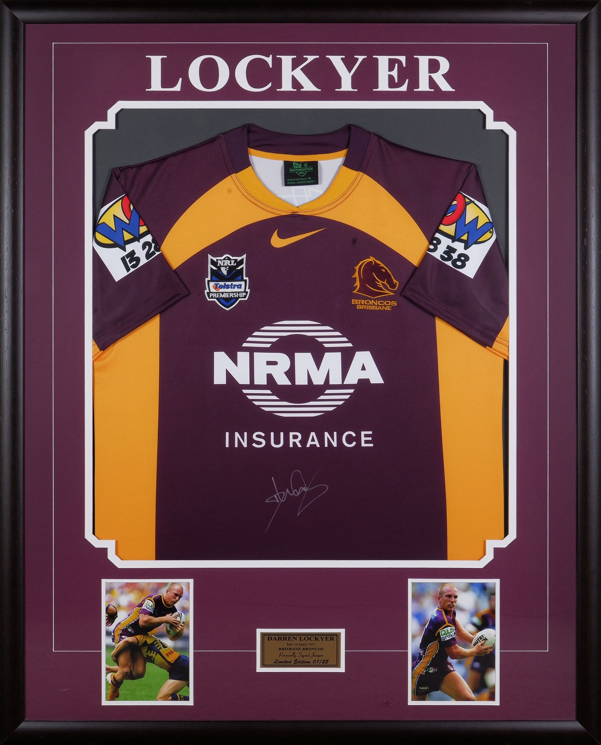 Signed and Framed Darren Lockyer Jersey, with COA, Edition 1/25