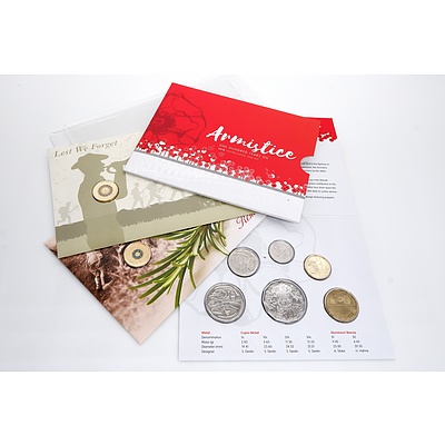 RAM Armistice One Hundred Years On 2018 Uncirculated Year Set, 2017 Lest We Forget $2 Coin and First Day Cover and 2017 Remembrance Day $2 and First Day Cover