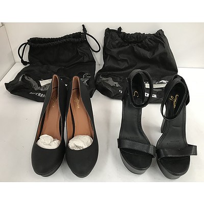 Spurr Black Designer High Heels Size 8 -Lot Of Two
