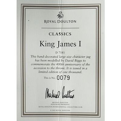 Limited Edition Royal Doulton King James I Character Jug, D7181