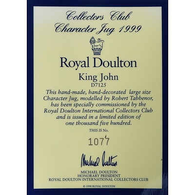 Limited Edition Royal Doulton King John Character Jug, D7125