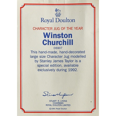 Boxed Royal Doulton Winston Churchill Character Jug, Signed, D6907 