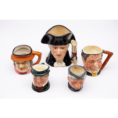 Five Small Character Jugs, Including Royal Doulton George Washington, Granny and More