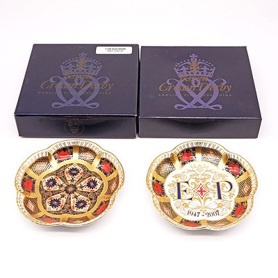 Two Royal Crown Derby Boxed Dishes, One Other Derby Imari Plate, and a Pate or Jam Knife