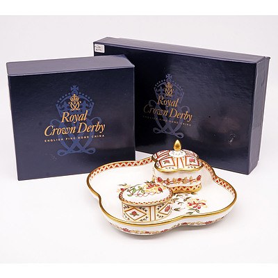 Royal Crown Derby Boxed Honeysuckle Pattern Vanity Tray and Trinket Boxes