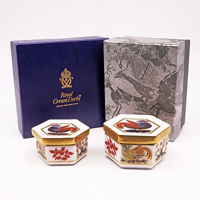 Two Small Royal Crown Derby Boxed Trinket Boxes (2)