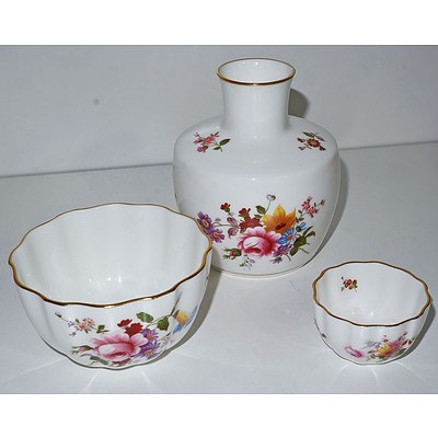 Royal Crown Derby Posies Two Small Fluted Dishes and a Small Vase
