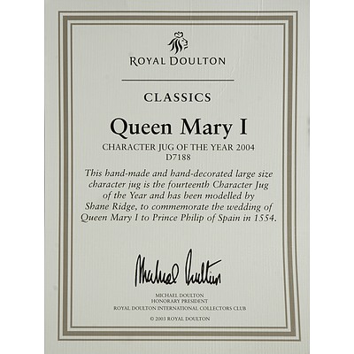 Royal Doulton Queen Mary I Character Jug with Certificate, Signed, D7188 