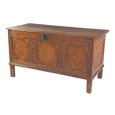 Antique English Oak Coffer, Inscribed WC 1696