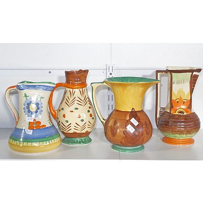 Nice Collection Of Four Myott Hand Painted Art Deco Jugs