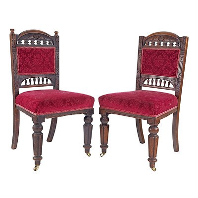 Pair of Late Victorian Mahogany Dining Chairs, One Lacking Finials