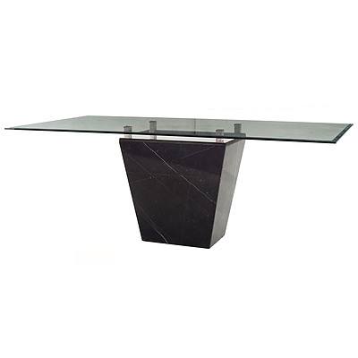 Striking Contemporary Marble Base and Glass Top Dining Table