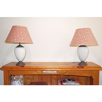 Pair of Crackle Glazed Metal Mounted Bedside Lamps