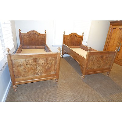 Pair of Antique French Walnut Custom Single Bedsteads
