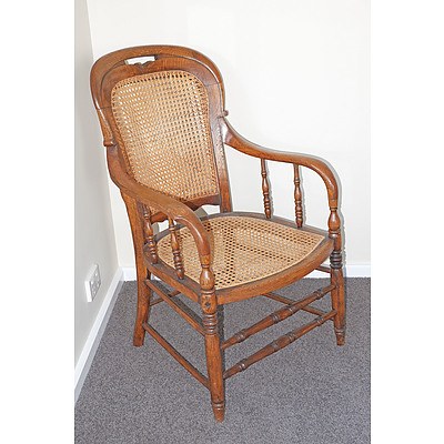 Antique American Oak and Rattan Side Chair