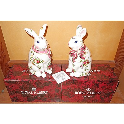 Two Large Boxed Royal Albert Old Country Roses Rabbits