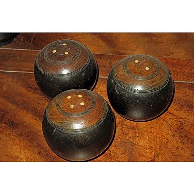Three Antique Jaques and Son London Lawn Bowls