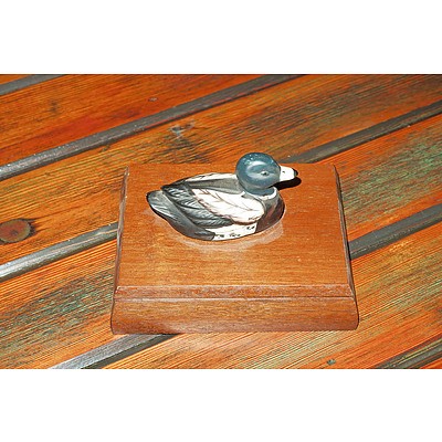 Wooden Card Box Mounted with a Ceramic Duck