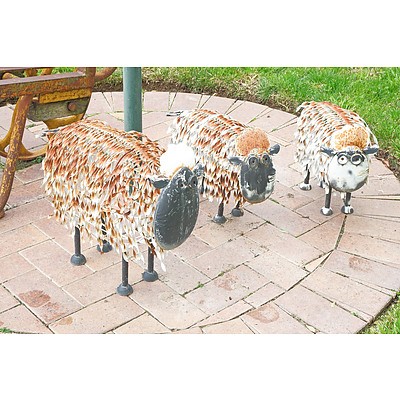 Three Painted Metal Sheep