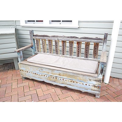 Rustic Painted Outdoor Bench with Lift Up Seat