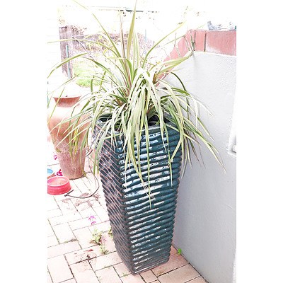 Tall Tapered Green Glazed Planter