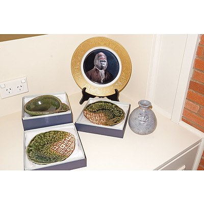Gorilla Display Plate, Glazed Stoneware Vase and More 