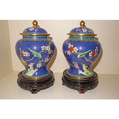 Pair of Chinese Cloisonne Enamel Urns