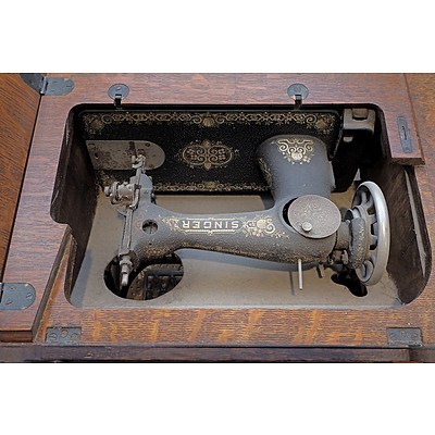 Antique Oak Singer Treadle Sewing Machine Table