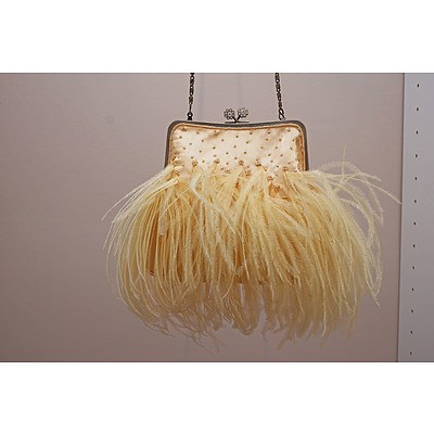 Vintage Evening Bag with Diamante Clasp, Beads and Ostrich Feathers