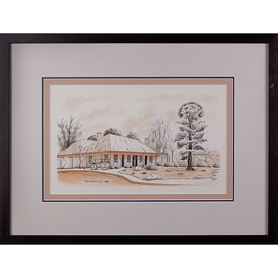 Two Gordon Poyser Artworks of Historic Canberra Houses, Lanyon 1855 and Old Canberra Inn 1860, Watercolour and Ink