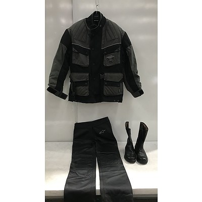 Dririder Motorcycle Jacket With Alpine Star Leather Pants and Leather Boots