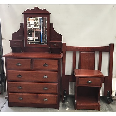 R.C. Roberts Three Piece Stained Pine Bedroom Suite