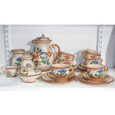 Continental Hand Painted Pottery Tea Service, Circa 1930s