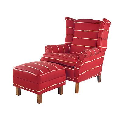 Fabric Upholstered Wingback Armchair and Matching Ottoman
