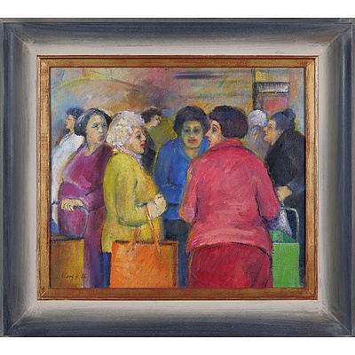 Mary Hammond (1928-) Shoppers, Northcote 1986, Oil on Canvas
