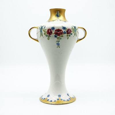 William Moorcroft Macintyre Twin Handled Vase in Rose Garland Pattern on a Cream Ground with Gilding Circa 1907