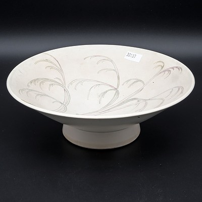 William Moorcroft Footed Bowl in Willow Pattern in Salt Glaze Colours Circa 1935