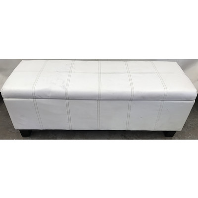 White Faux Leather Ottoman With Storage