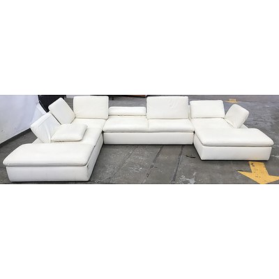 Contemporary Three Piece White Leather Lounge Suite