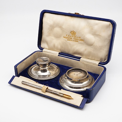 Boxed Sterling Travelling Writing Set, Deakin and Francis Makers Birmingham 1912, Incomplete
