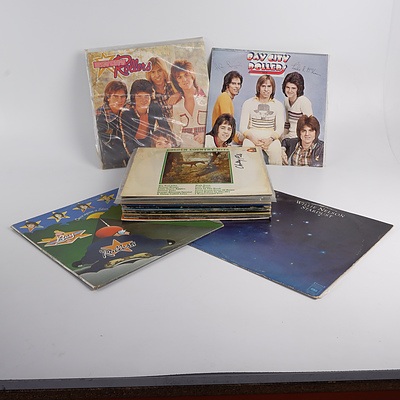 Quantity of Approximately 15 Vinyl 12 Inch LP Records Including Record Signed by Charlie Pride, Bay City Rollers, Rod Stewart, Willie Nelson, and More