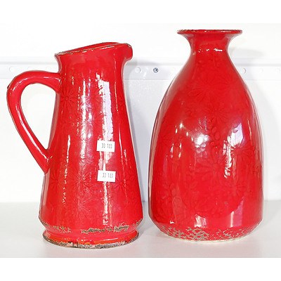 Two Red Glazed Ceramic Vessels