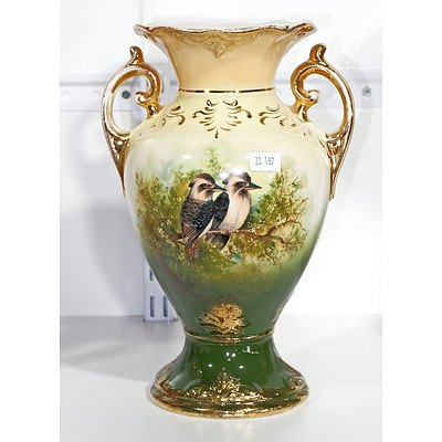 Antique English Kookaburra Theme Mantle Vase