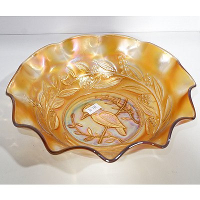 Marigold Carnival Glass 'Kookaburra' Master Bowl
