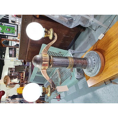 Original Red Rattler Steel and Brass Railway Lamp, Later Converted to an Electric Table Lamp