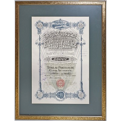 Early Egyptian Electricity and Ice Supply Company Bond, Dated 1944