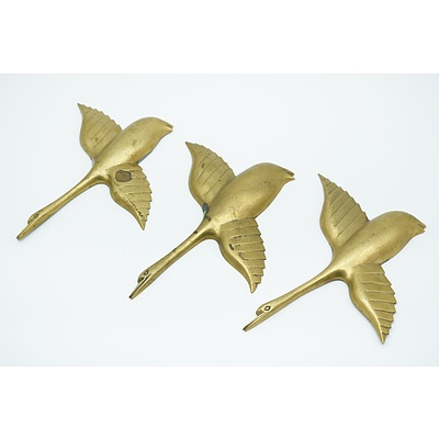 Set of Three Brass Wall Mount Flying Ducks