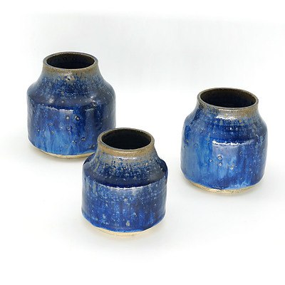Three Graduating Glazed Studio Pottery Jars