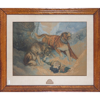 Baxter Print 'The Dogs of St Bernard.' After Sir Edwin Landseer