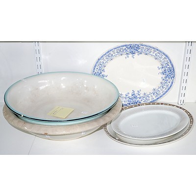 Two Antique Wash Basons, and Three Serving Plates, Including Meakin, K & Co, Noritake, Winton